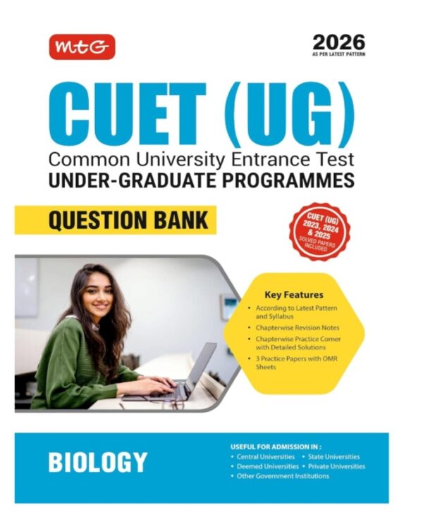 MTG NTA CUET (UG) Question Bank Biology For 2026 Exam | Chapter-wise Notes, Practice Papers with OMR Sheets | CUET Books As Per Latest Pattern & Syllabus